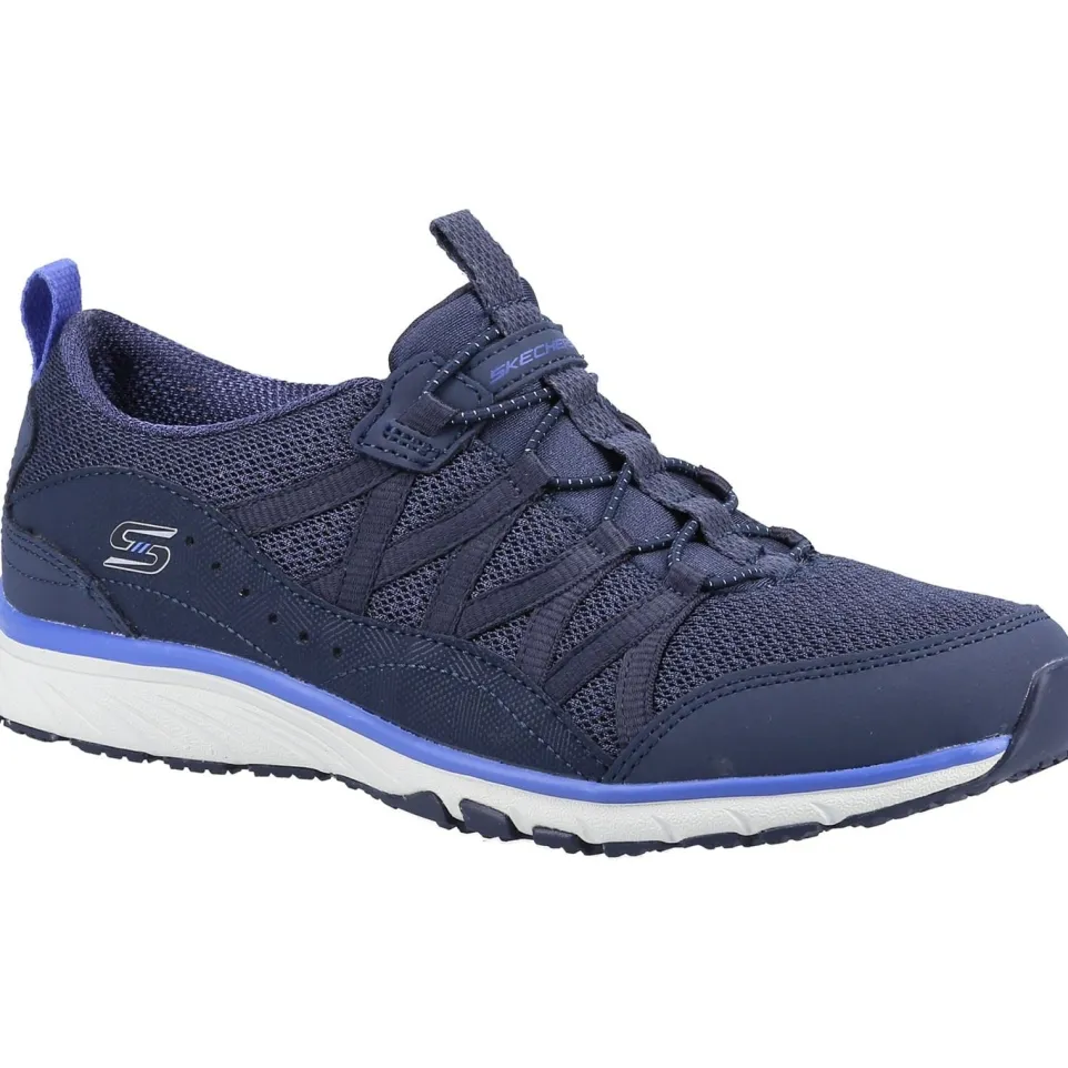 Women's Wide Fit Skechers 104281 Gratis Sport Live Golden Trainers - Navy