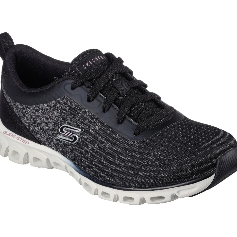 Women's Wide Fit Skechers 104325 Glide-Step Head Start Trainers - Black