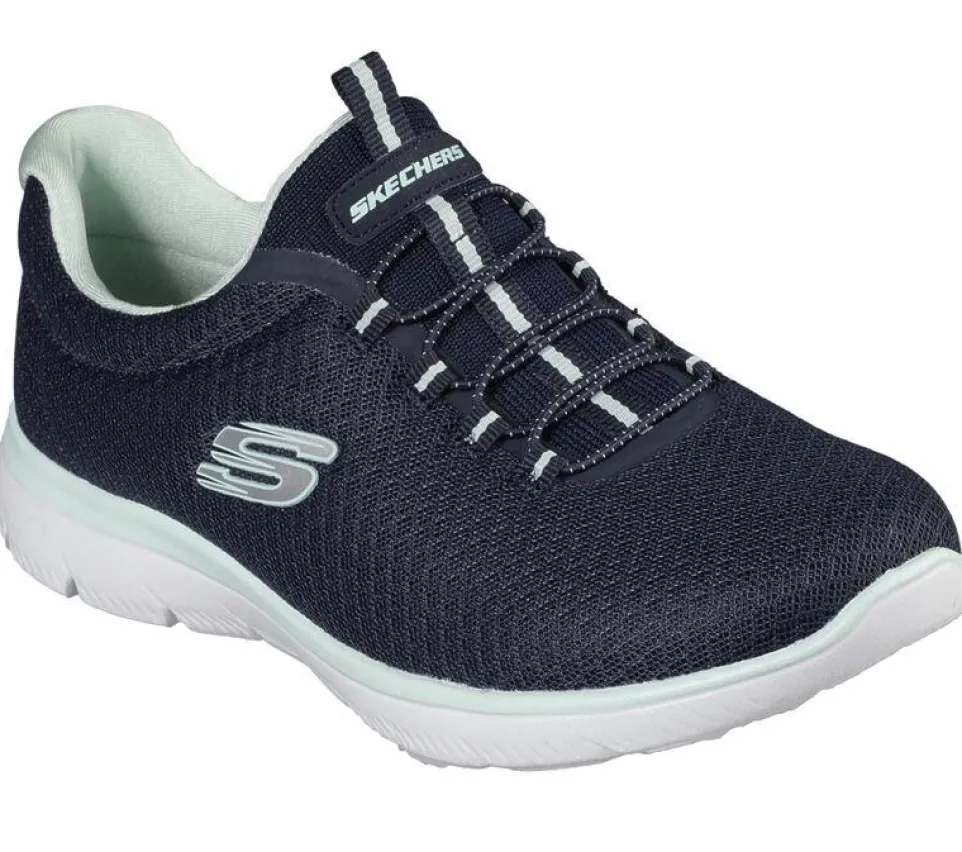 Women's Wide Fit Skechers 12980 Summits Slip On Sports Trainers - Navy/Aqua