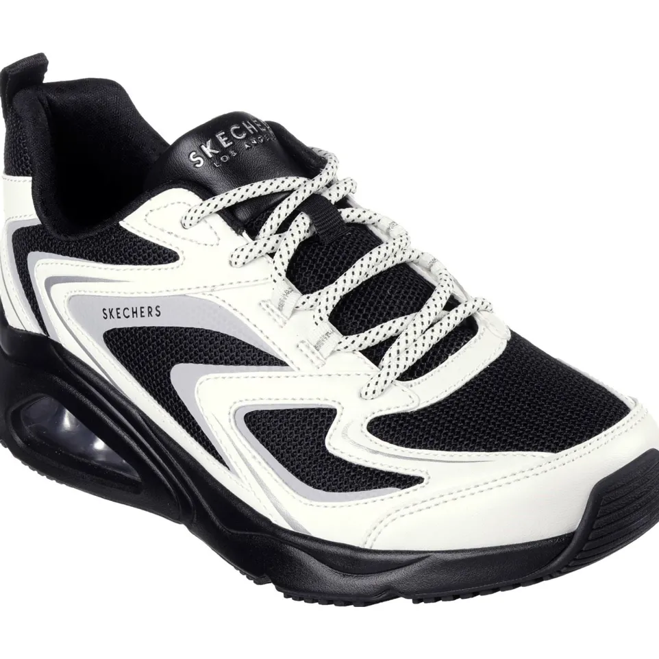 Women's Wide Fit Skechers 177424 Tres Air Uno Street Fl Air Trainers - Black/White