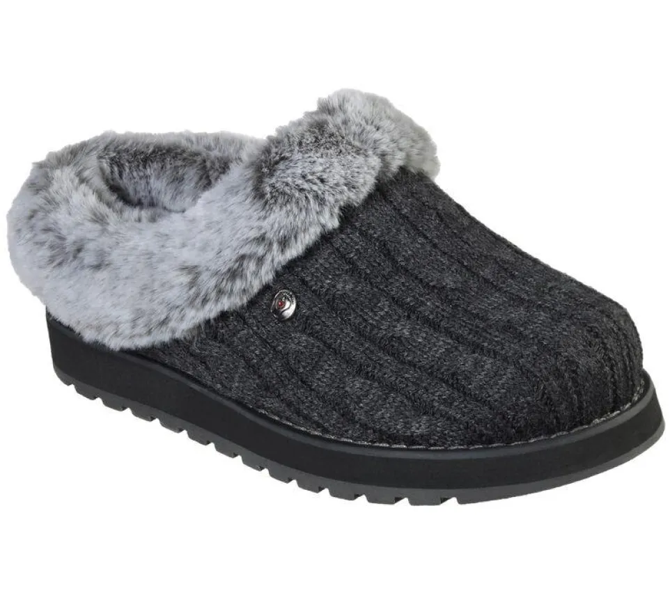 Womens Wide Fit Skechers Keepsakes Ice Angel Mule Slippers - Charcoal