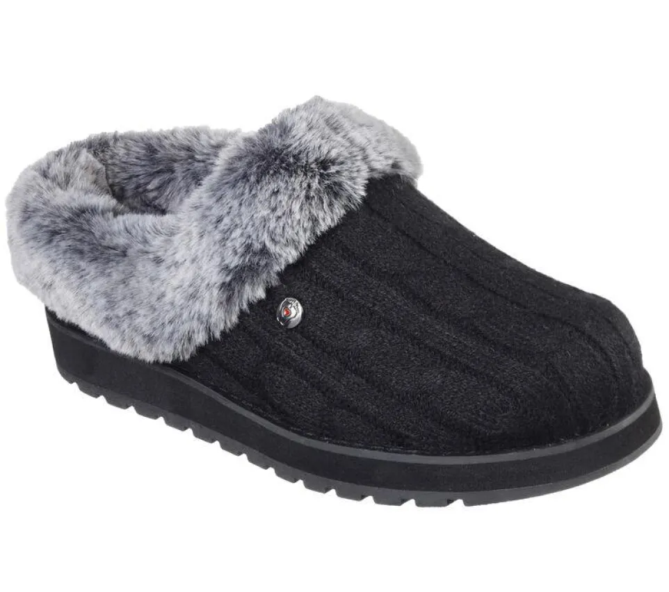 Womens Wide Fit Skechers Keepsakes Ice Angel Mule Slippers - Black