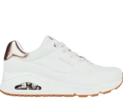 Women's Wide Fit Skechers Uno 155196W Shimmer Away Trainers - White