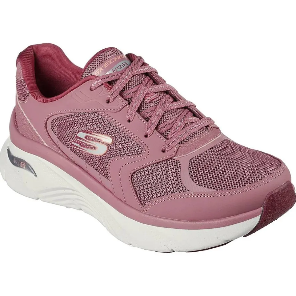 Women's Wide Fit Skechers 149686 Relaxed Fit Arch Fit D'lux Trainers - Mauve