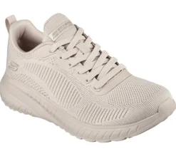 Womens Wide Fit Skechers Bobs Squad Chaos Face Off 117209 Vegan Trainers - Nude/Natural