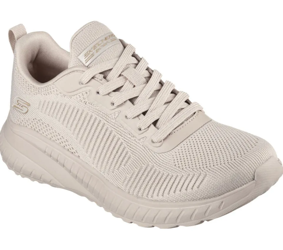 Womens Wide Fit Skechers Bobs Squad Chaos Face Off 117209 Vegan Trainers - Nude/Natural