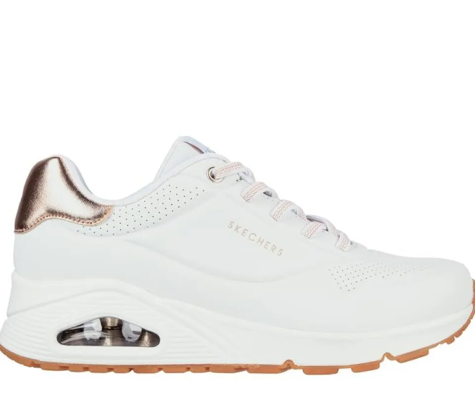 Women's Wide Fit Skechers Uno 155196W Shimmer Away Trainers - White