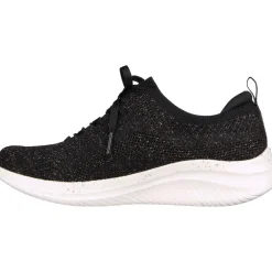 Women's Wide Fit Skechers 149865 Ultra Flex 3.0 Let's Dance Trainers - Black/Rose Gold