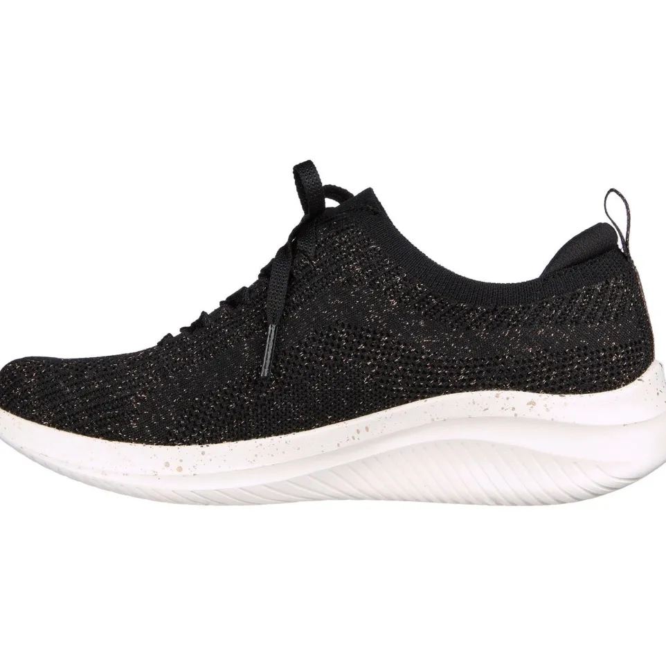 Women's Wide Fit Skechers 149865 Ultra Flex 3.0 Let's Dance Trainers - Black/Rose Gold