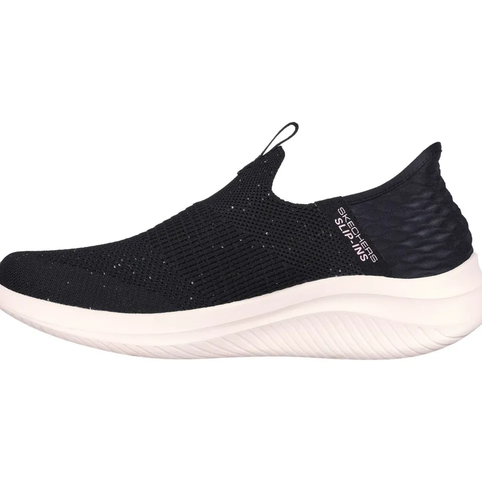 Women's Wide Fit Skechers 149594 Slip-ins Ultra Flex 3.0 Trainers - Black/Rose Gold