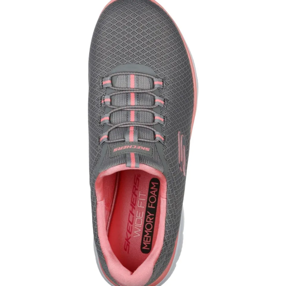 Women's Wide Fit Skechers 12980 Summits Slip On Sports Trainers - Grey/Pink