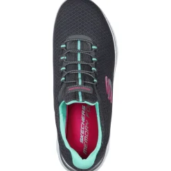 Women's Wide Fit Skechers 12980 Summits Slip On Sports Trainers - Charcoal/Green