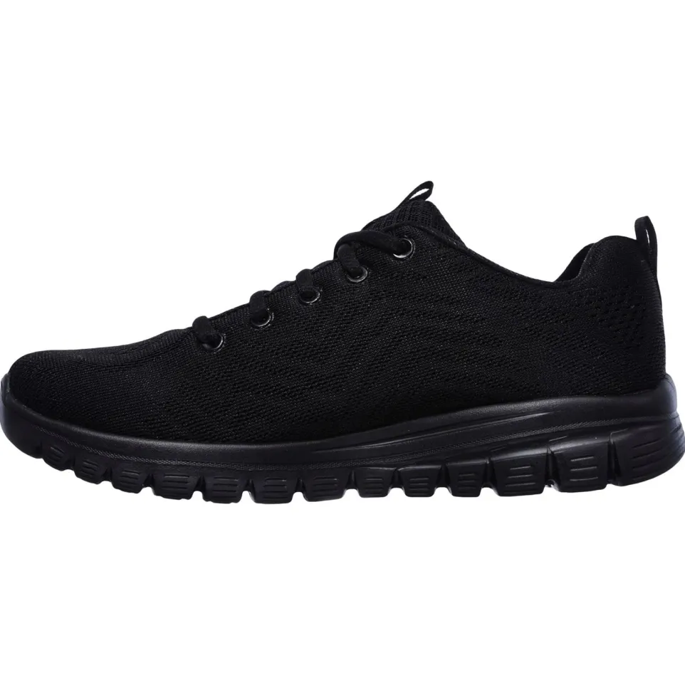 Women's Wide Fit Skechers 12615 Graceful Get Connected Sports Trainers - Black