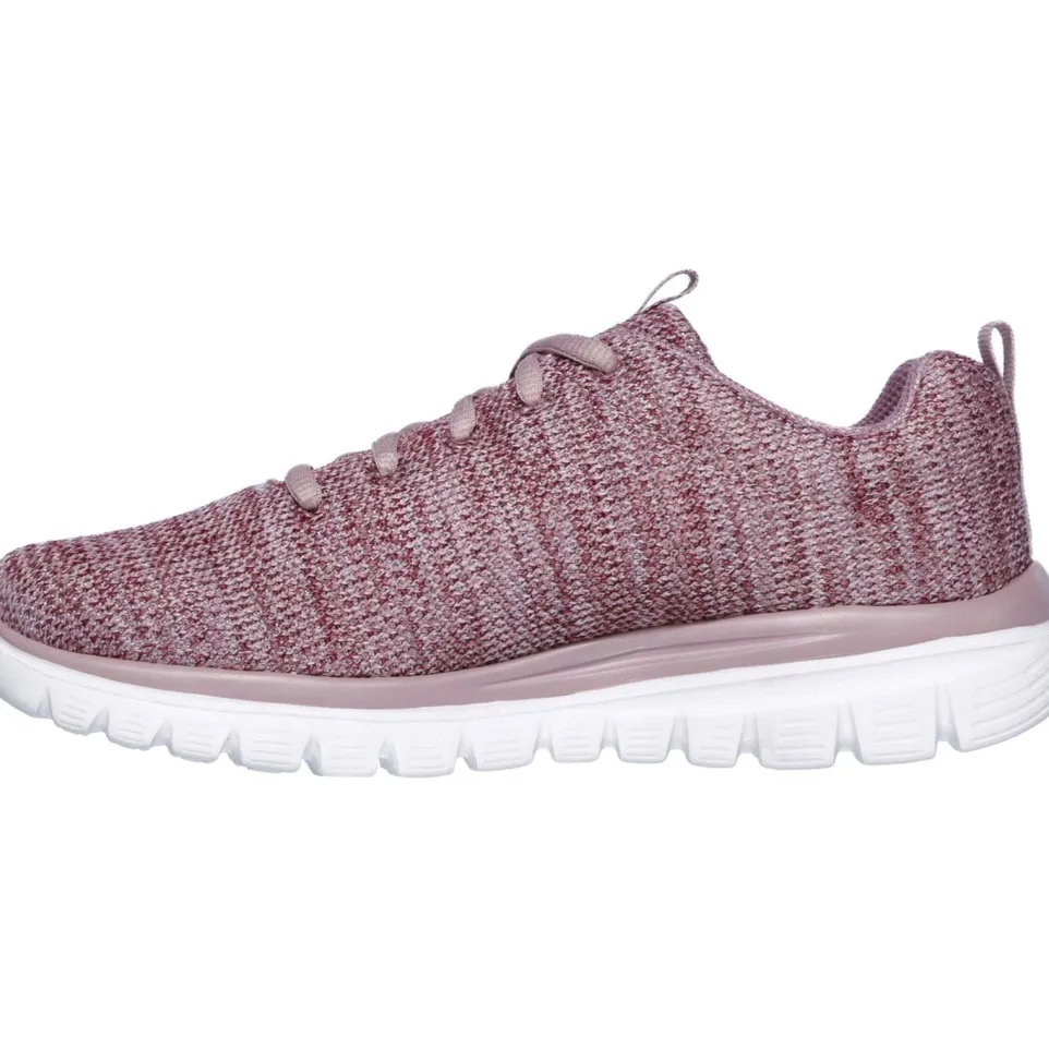 Women's Wide Fit Skechers 12614 Graceful Twisted Fortune Trainers - Mauve