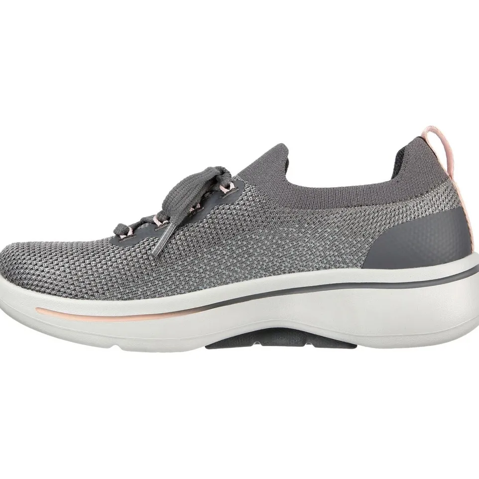 Women's Wide Fit Skechers 124863 Go Walk Arch Fit Clancy Trainers - Grey/Pink