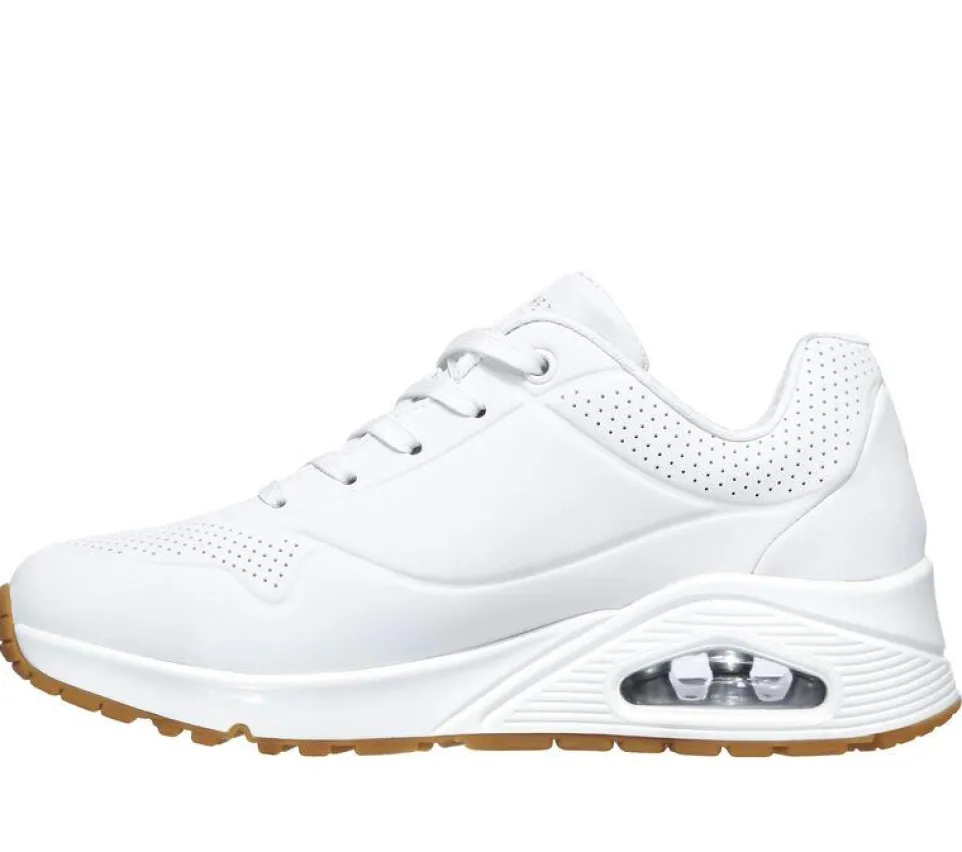 Women's Wide Fit Skechers 73690W Uno Stand On Air Walking Trainers - White