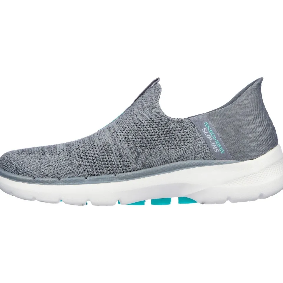 Women's Wide Fit Skechers 124569 Slip-ins GO WALK 6 Fabulous View Trainers - Grey