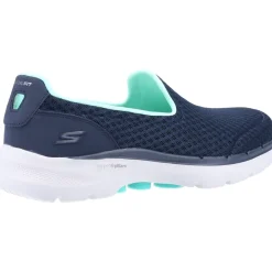 Women's Wide Fit Skechers 124508 Go Walk 6 Big Splash Trainers - Navy/Turquoise