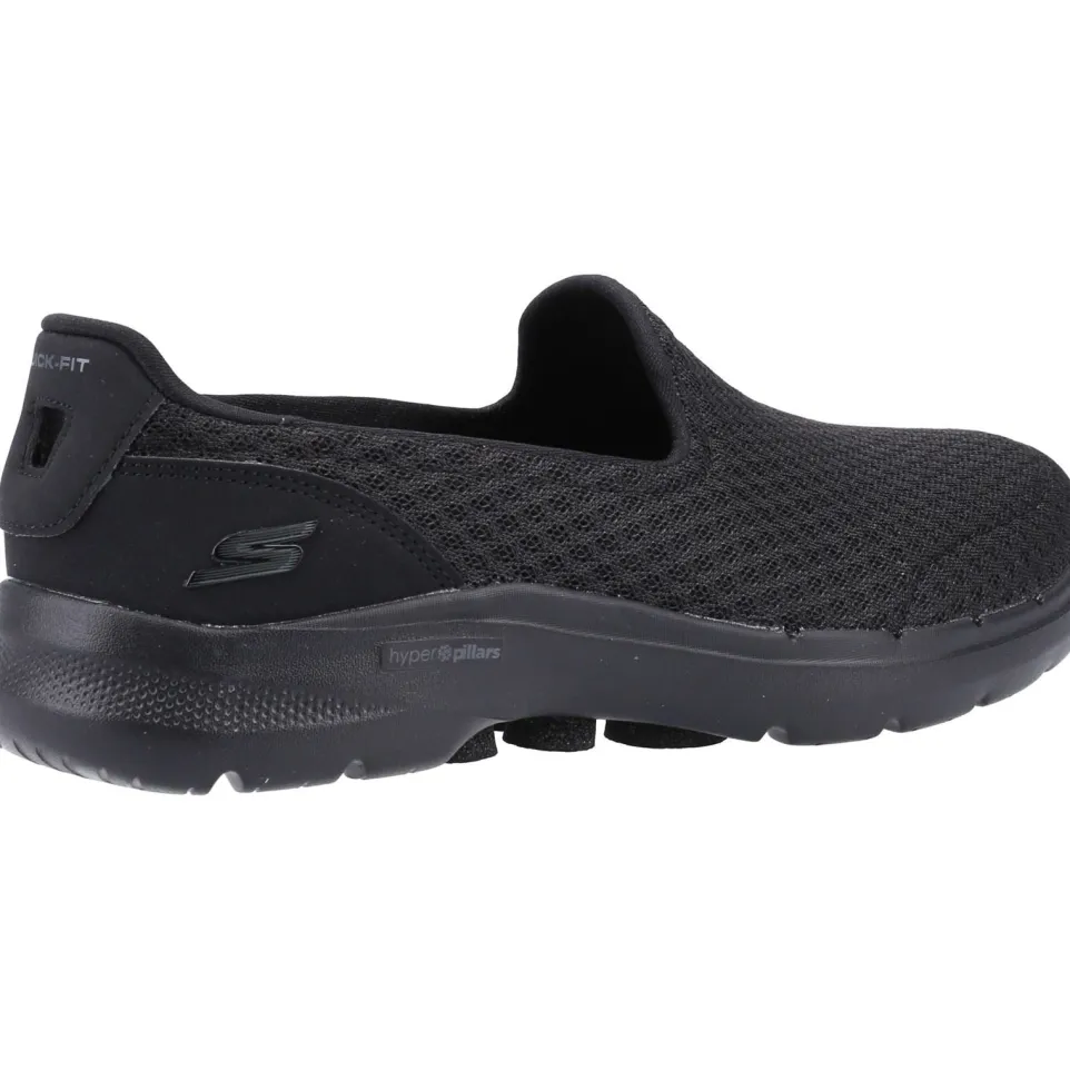 Women's Wide Fit Skechers 124508 Go Walk 6 Big Splash Trainers - Black/Black
