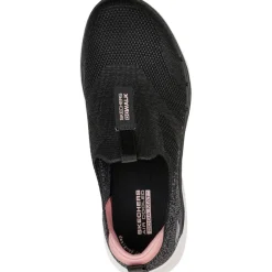 Women's Wide Fit Skechers 124502 Go Walk 6 Glimmering Trainers - Black/Pink
