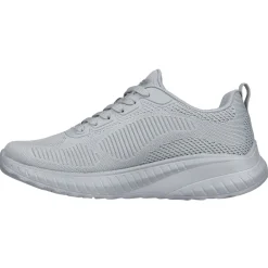 Women's Wide Fit Skechers Bobs Squad Chaos Face Off 117209 Vegan Trainers - Light Grey