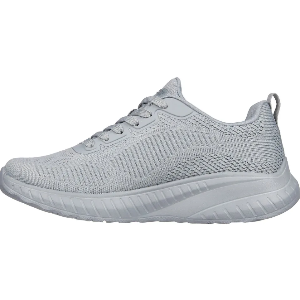 Women's Wide Fit Skechers Bobs Squad Chaos Face Off 117209 Vegan Trainers - Light Grey