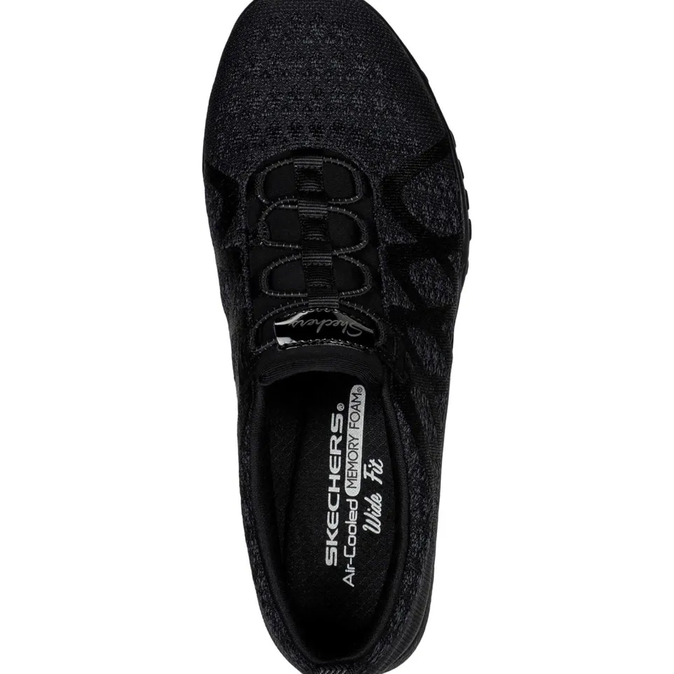 Women's Wide Fit Skechers 100301 Relaxed Fit Breathe Easy Infi Knity Trainers - Black