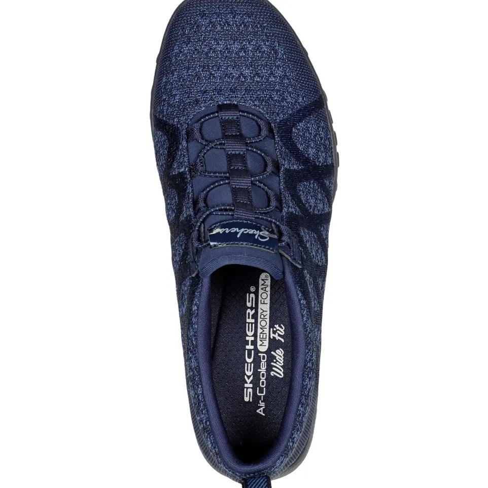 Women's Wide Fit Skechers 100301 Relaxed Fit Breathe Easy Infi Knity Trainers - Navy