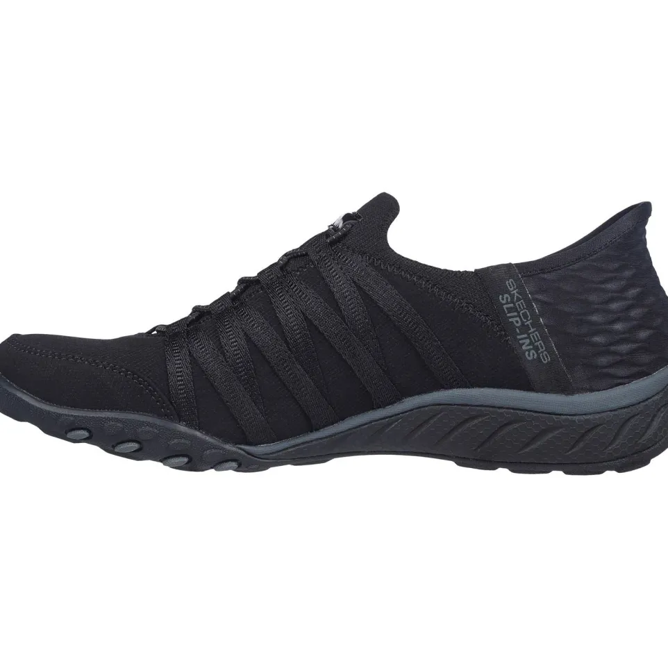 Women's Wide Fit Skechers 100593 Breathe Easy Roll With Me Trainers - Black