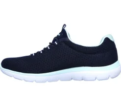 Women's Wide Fit Skechers 12980 Summits Slip On Sports Trainers - Navy/Aqua