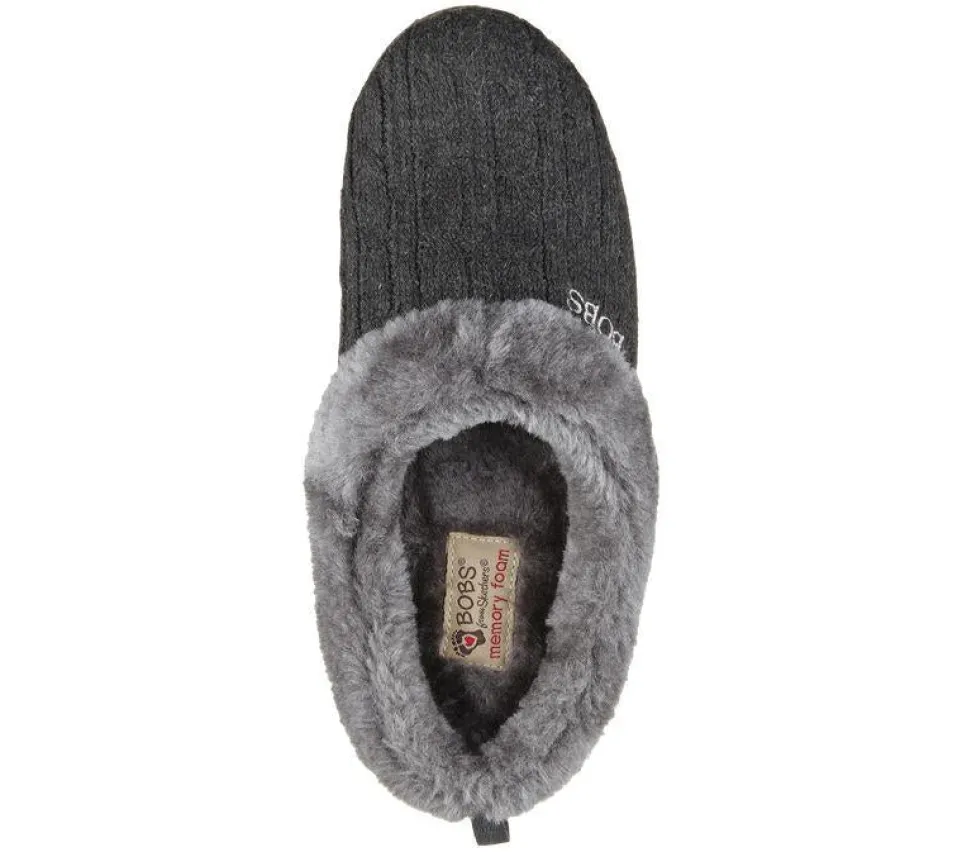 Womens Wide Fit Skechers Keepsakes Ice Angel Mule Slippers - Charcoal