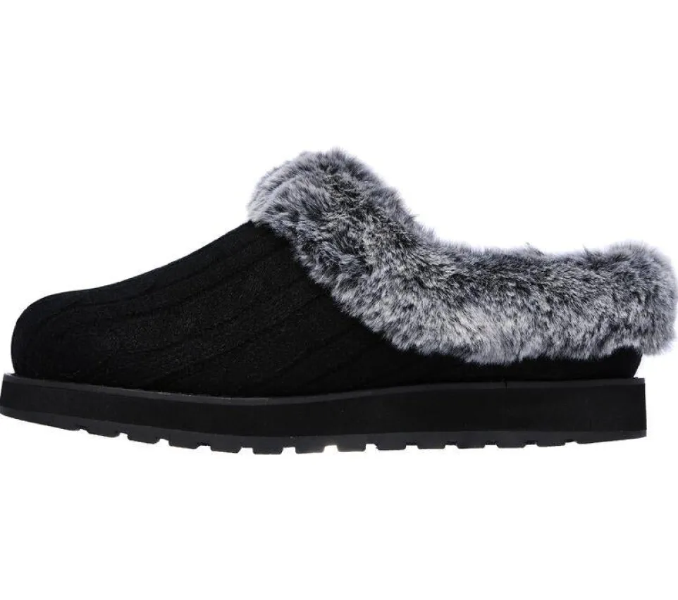Womens Wide Fit Skechers Keepsakes Ice Angel Mule Slippers - Black