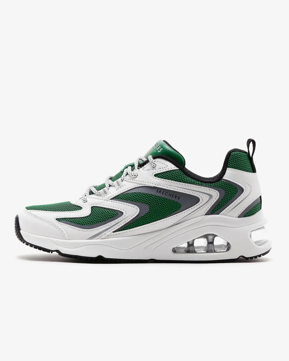 Women's Wide Fit Skechers 177424 Tres Air Uno Street Fl Air Trainers - White/Green