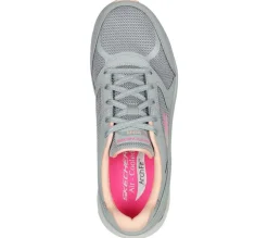 Women's Wide Fit Skechers 149686 Relaxed Fit Arch Fit D'lux Trainers - Gray/Coral