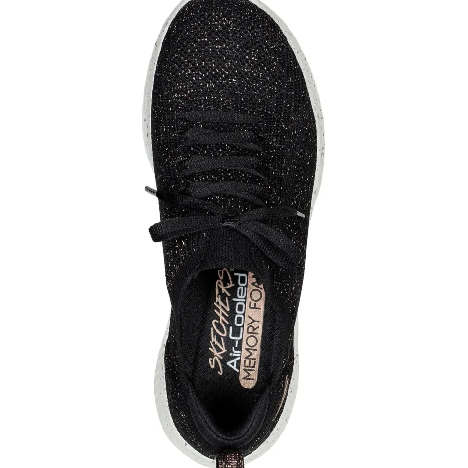 Women's Wide Fit Skechers 149865 Ultra Flex 3.0 Let's Dance Trainers - Black/Rose Gold