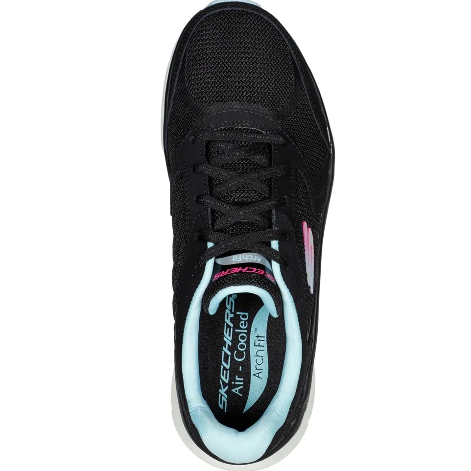 Women's Wide Fit Skechers 149686 Arch Fit D'Lux Trainers - Black/Blue