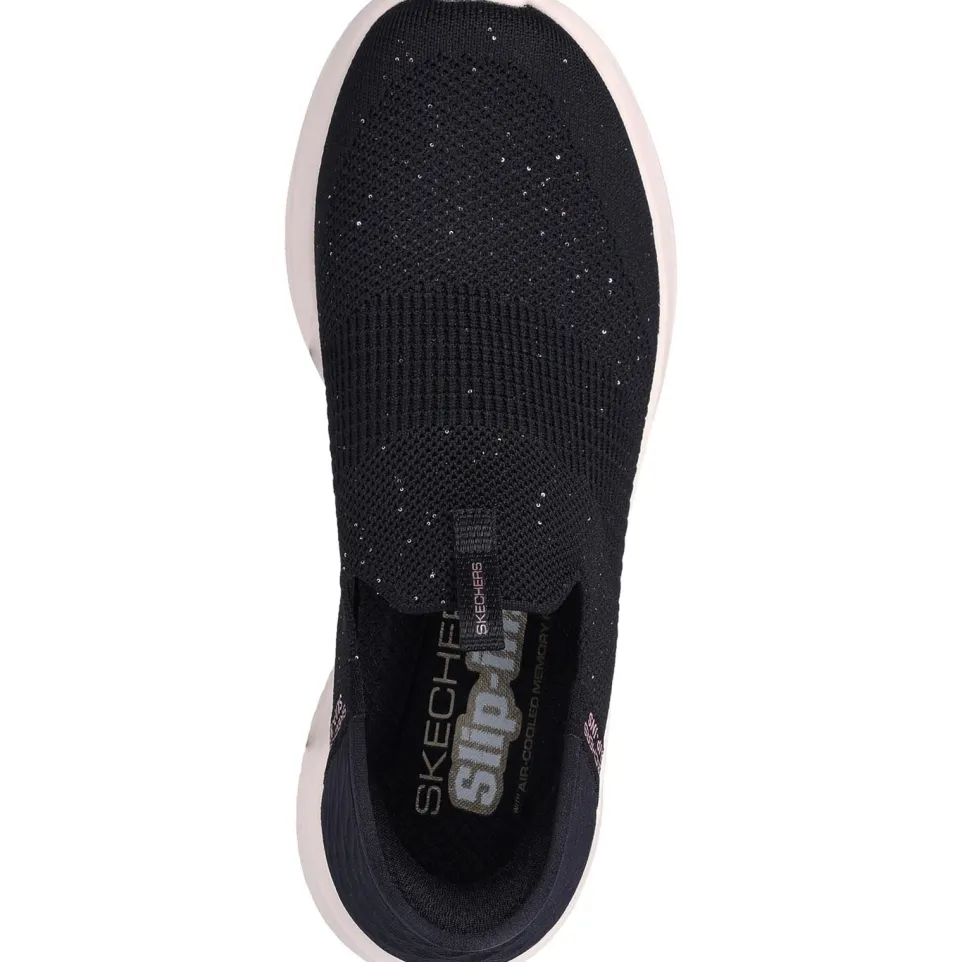 Women's Wide Fit Skechers 149594 Slip-ins Ultra Flex 3.0 Trainers - Black/Rose Gold