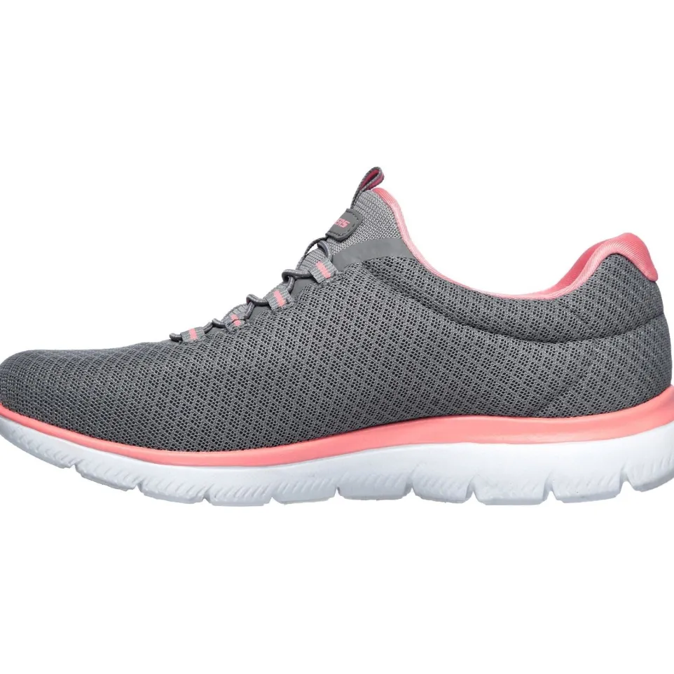 Women's Wide Fit Skechers 12980 Summits Slip On Sports Trainers - Grey/Pink