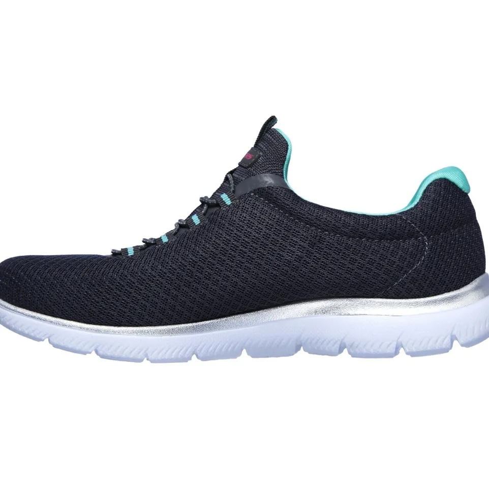 Women's Wide Fit Skechers 12980 Summits Slip On Sports Trainers - Charcoal/Green