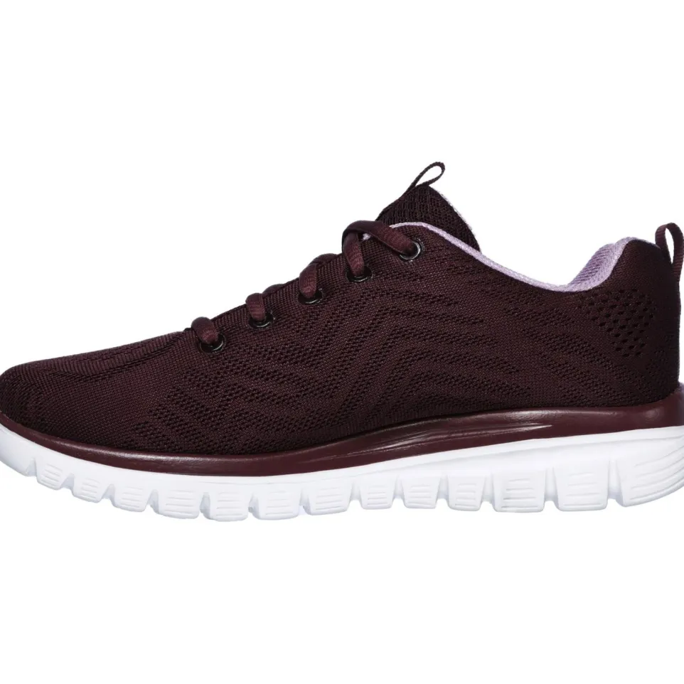 Women's Wide Fit Skechers 12615 Graceful Get Connected Sports Trainers - Wine