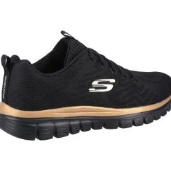 Women's Wide Fit Skechers 12615 Graceful Get Connected Sports Trainers - Black/Rose Gold