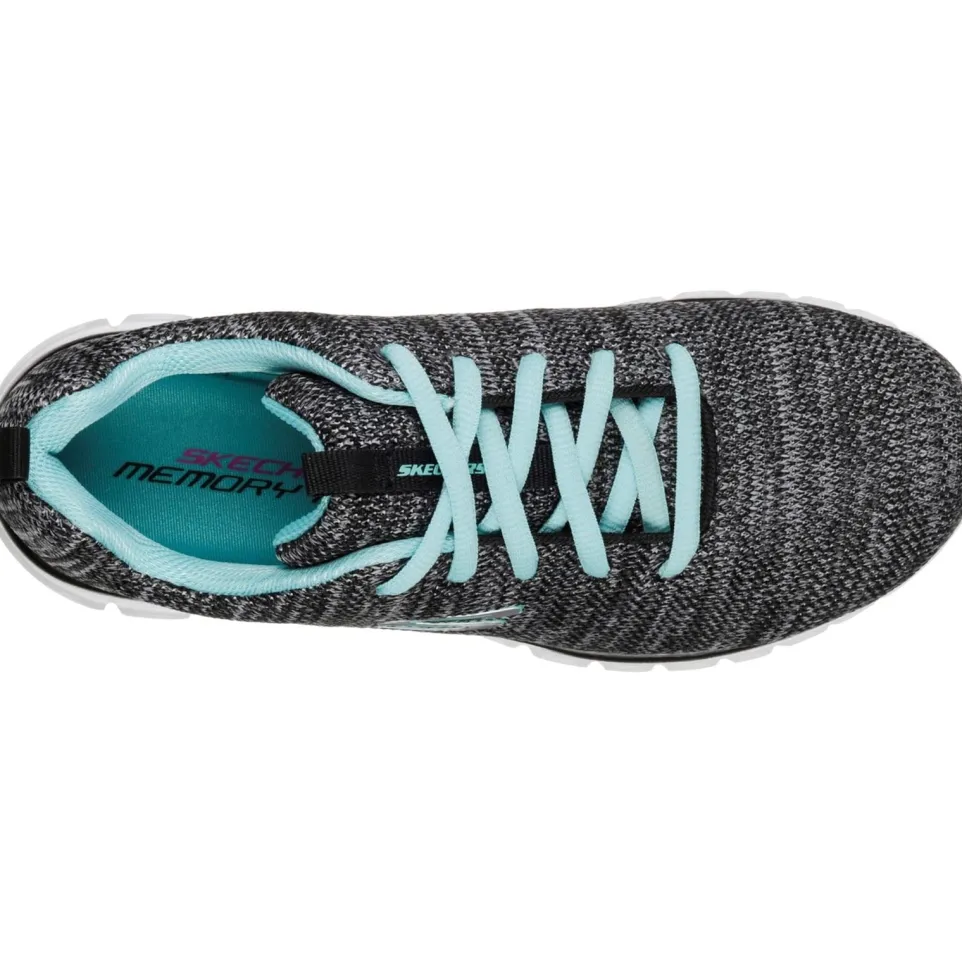 Women's Wide Fit Skechers 12614 Graceful Twisted Fortune Trainers - Black/Turquoise