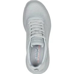 Women's Wide Fit Skechers Bobs Squad Chaos Face Off 117209 Vegan Trainers - Light Grey