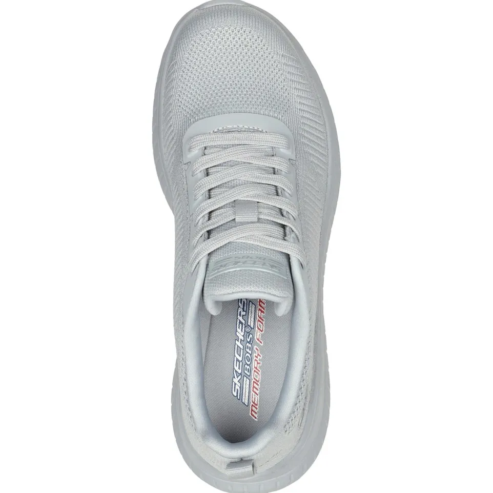 Women's Wide Fit Skechers Bobs Squad Chaos Face Off 117209 Vegan Trainers - Light Grey