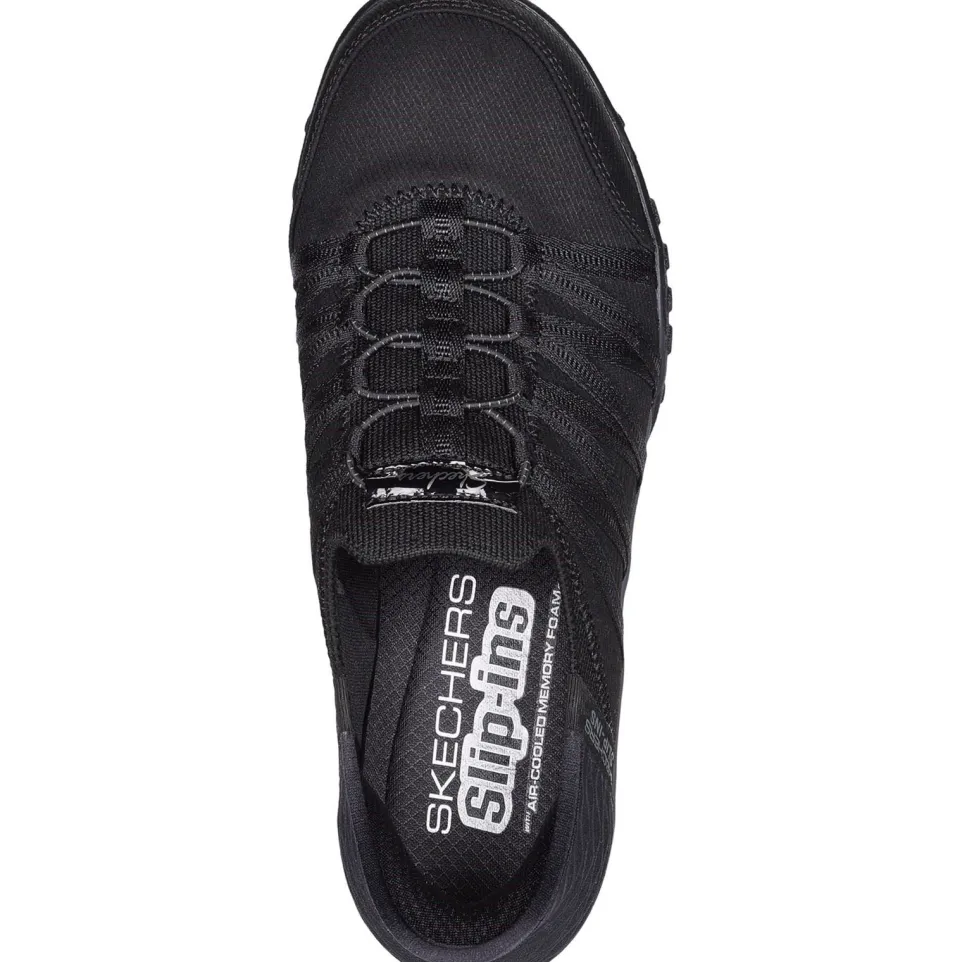 Women's Wide Fit Skechers 100593 Breathe Easy Roll With Me Trainers - Black