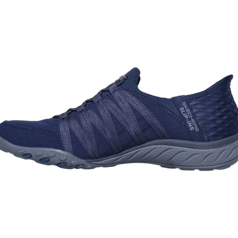 Women's Wide Fit Skechers 100593 Breathe Easy Roll With Me Trainers - Navy