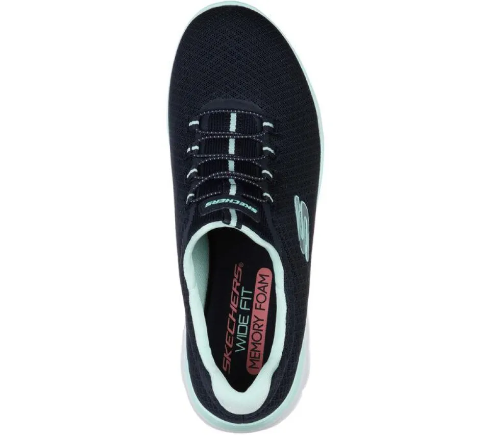 Women's Wide Fit Skechers 12980 Summits Slip On Sports Trainers - Navy/Aqua