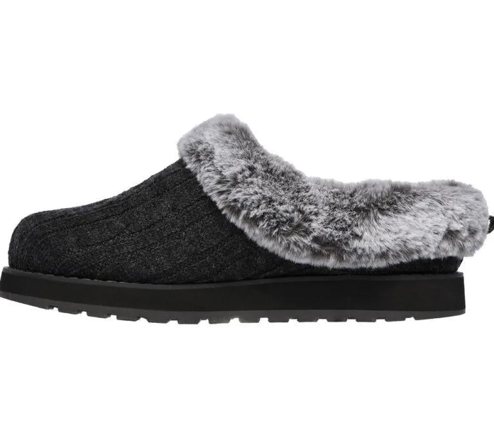 Womens Wide Fit Skechers Keepsakes Ice Angel Mule Slippers - Charcoal
