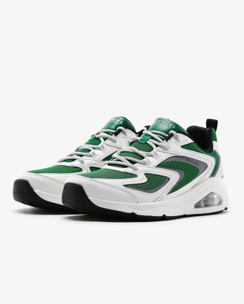 Women's Wide Fit Skechers 177424 Tres Air Uno Street Fl Air Trainers - White/Green
