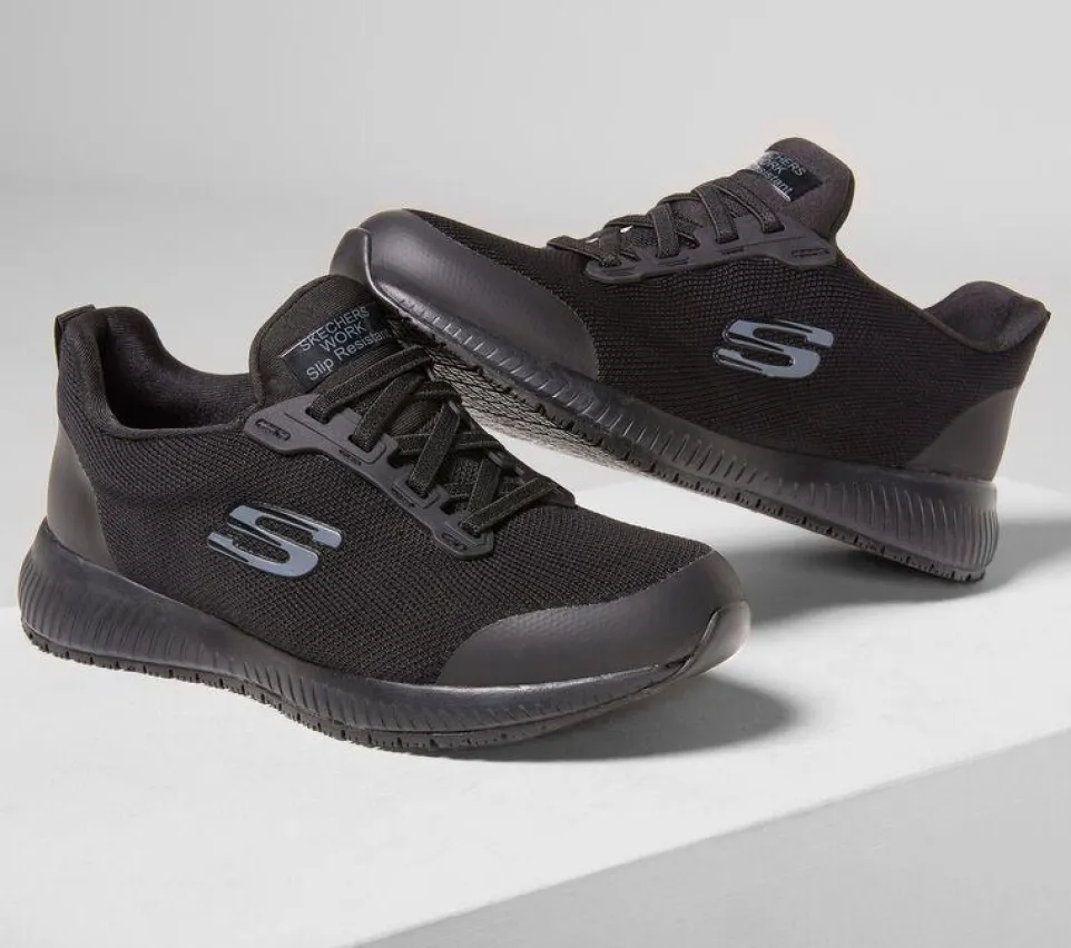 Women's Wide Fit Skechers Squad Sr 77222 Walking Work Shoes